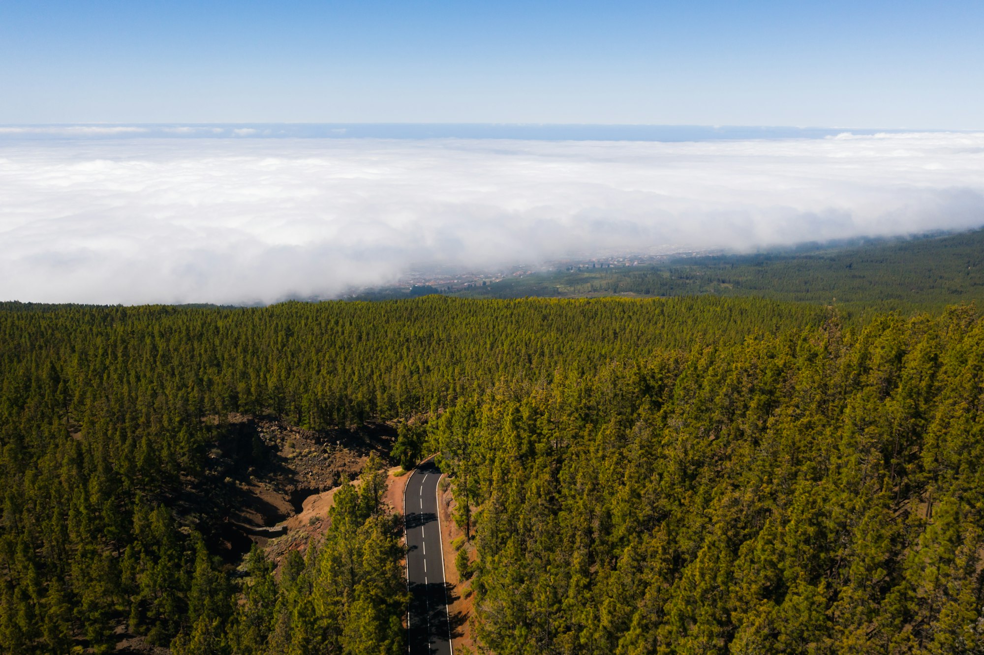 Cloud sea under mount Teide in Tenerife, aerial View over clouds on the island of Tenerife. Canary